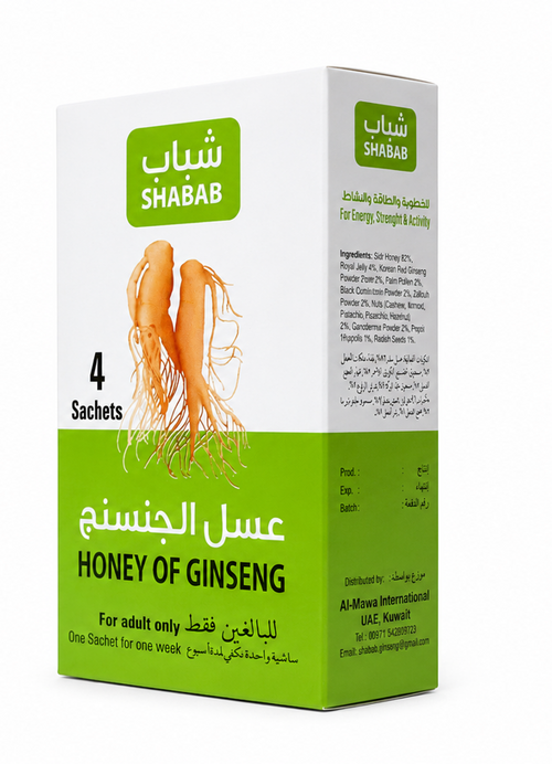 SHABAB Honey of Ginseng – Natural Honey Blend with Korean Red Ginseng (4 Sachets)